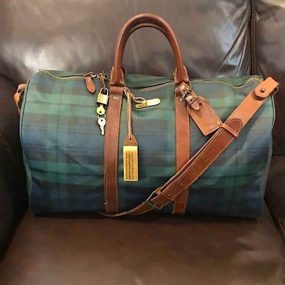 RALPH LAUREN Black Watch Plaid Speedy Boston Travel Vacation Camp Shoulder Bag